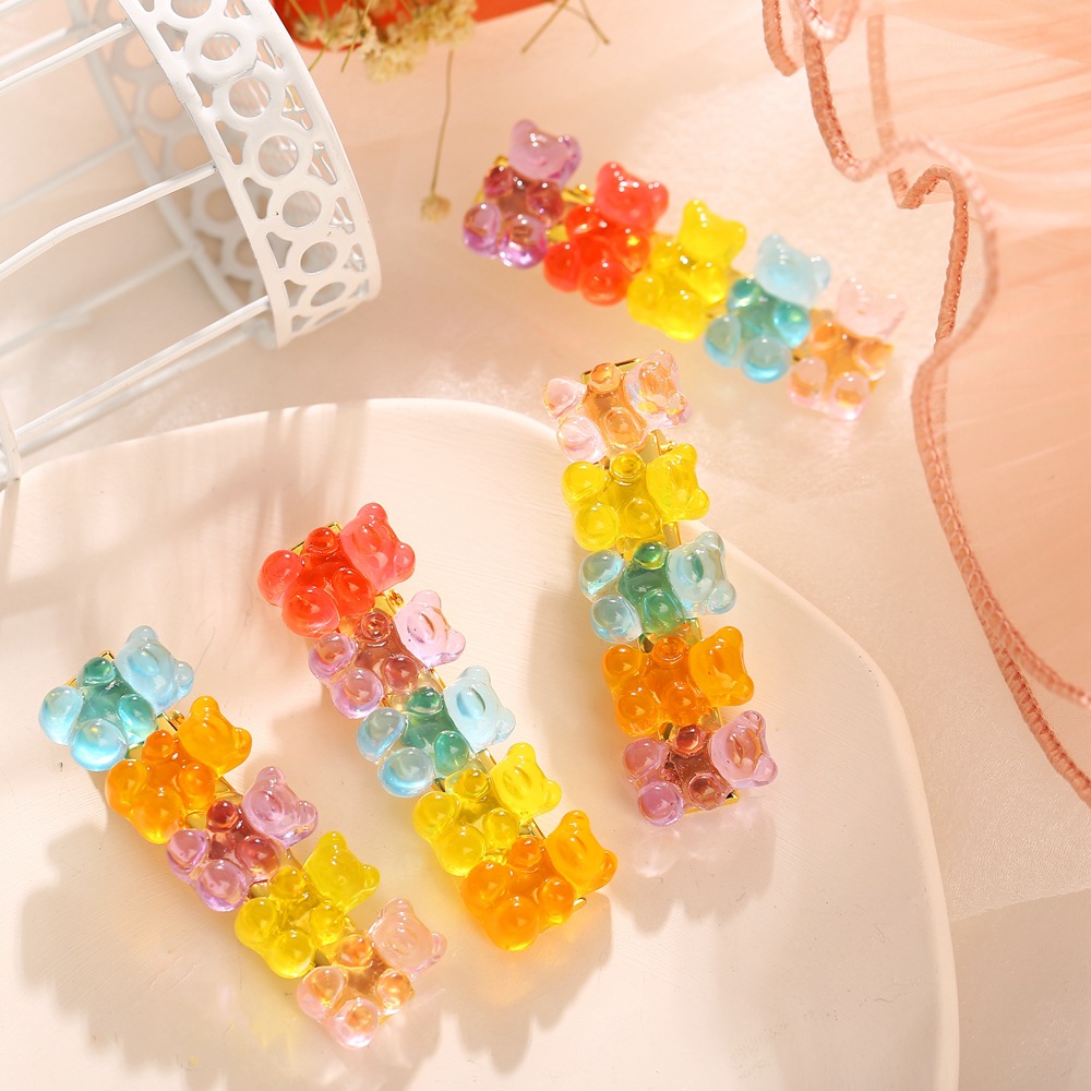 5106508 Han Zhi Shang Europäische Und Amerikanische Neue Gelee Bear Candy Farbe Haarnadel Kreative Retro Einfache Enten Schnabel Clip display picture 7