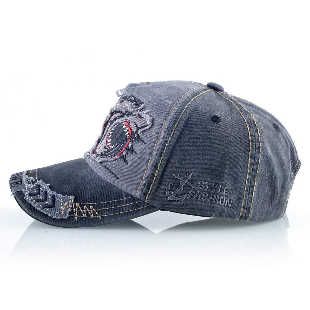 Washed Denim Baseball Cap Men's And Women's Trend Shark Personality Cap Spring And Autumn Shade Hat_voghion.com