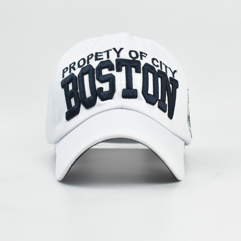 Nuevo sombrero transfronterizo gorra de béisbol Boston bordado de letras grandes gorra de pico 3D clásico gorra de bordado tridimensional
