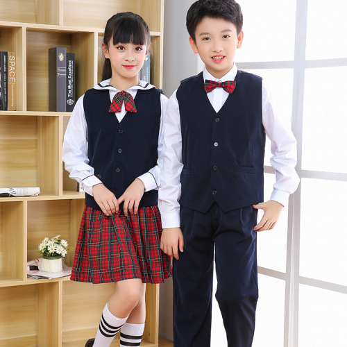 Shenzhen Elementary School Student Winter Dress Set (5-Piece) - Shenzhen School Uniform Vest, Long-Sleeve Shirt, Boys' and Girls' Formal Pants and Skirts