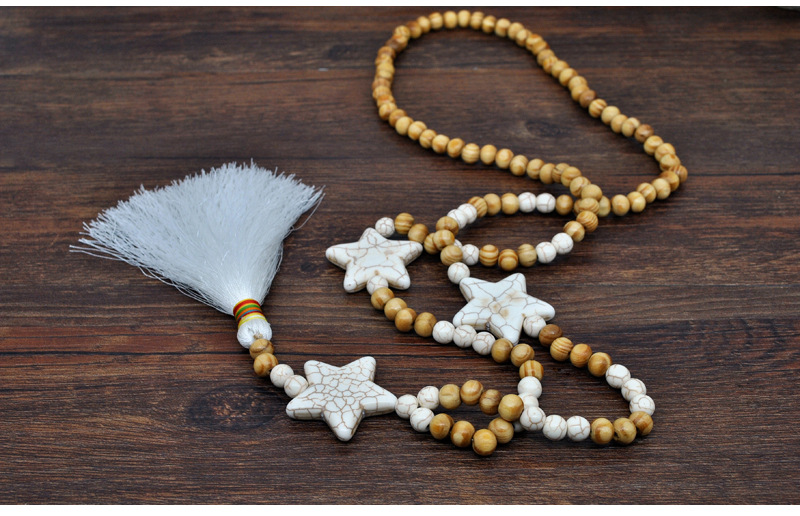 1 Piece Fashion Star Tassel Wooden Beads Turquoise Beaded Women's Sweater Chain display picture 5