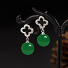 Retro ethnic earrings, agate lucky clover jade, round beads, ethnic style, simple and elegant design