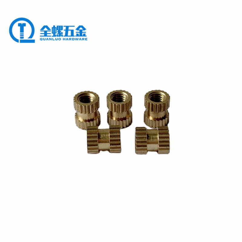 铜滚花螺母 注塑铜螺帽 镶嵌铜花螺母 铜预埋件 圆筒双通铜花螺帽