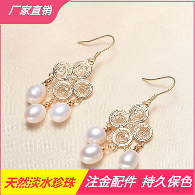 天然淡水珍珠耳环女生复古蕾丝镂空耳饰休闲珍珠饰品