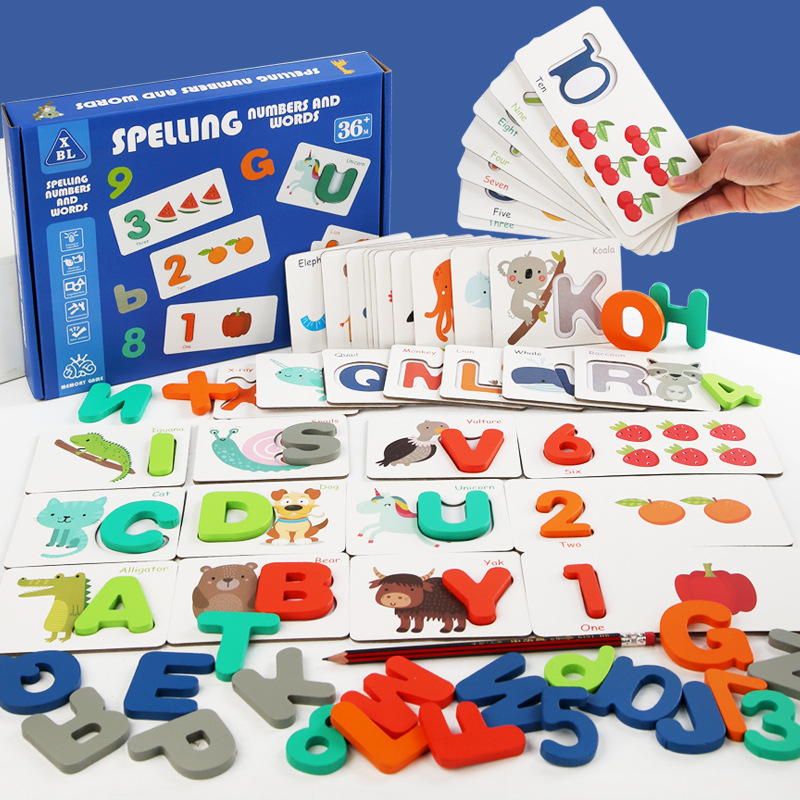 [Directly from the Manufacturer] Wooden Puzzle Word Spelling Game for Kidsren 26 English Letters Spelling Practice Early Education Recognition