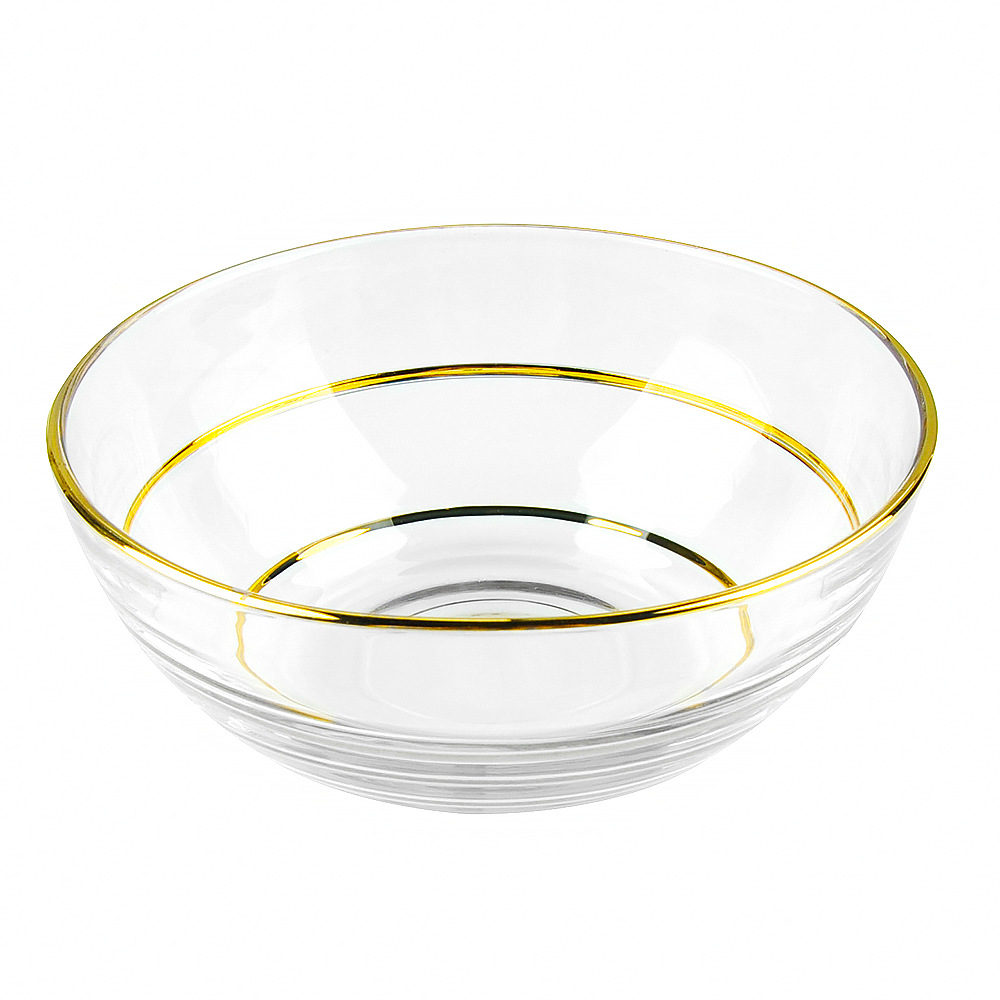 歐式創(chuàng)意簡約家用廚房加厚特大號小號圓形水晶玻璃描金水果沙拉碗