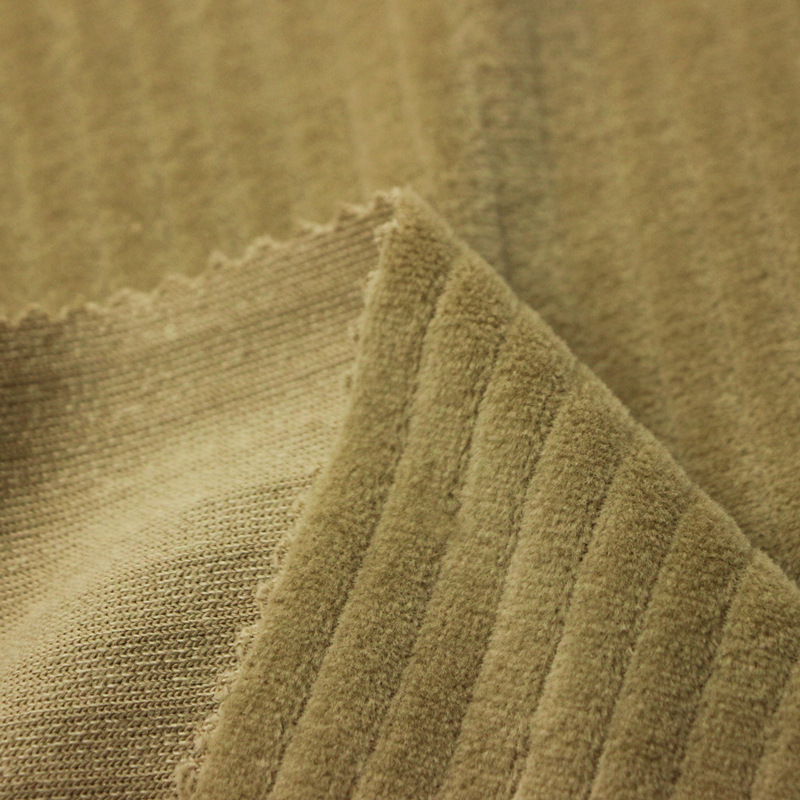 针织纬编无弹力坑条灯芯绒棉涤竖抽条CVC天鹅绒运动夹克裤子面料