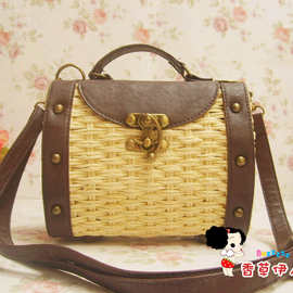 工厂草编包新款复古小箱子 斜挎包 单肩 包包   沙滩藤草包