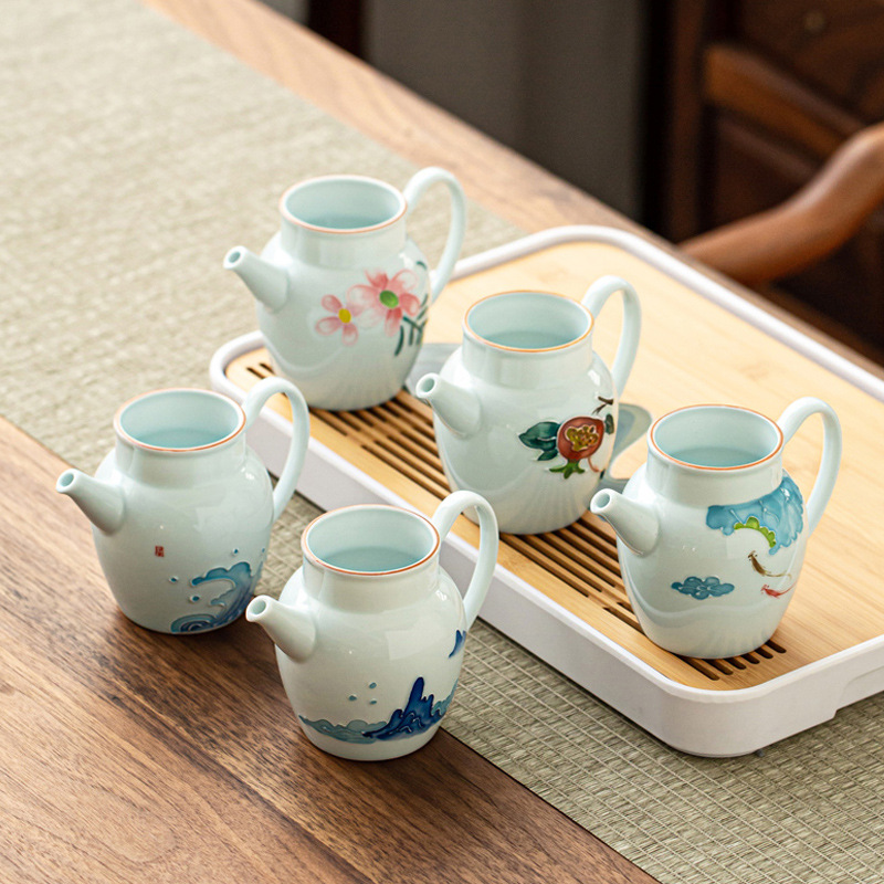 Zhuozhong en relieve pintado a mano taza justa mango de cerámica dispensador de Té celadón té de mar juego de té taza masculina taza de té grande
