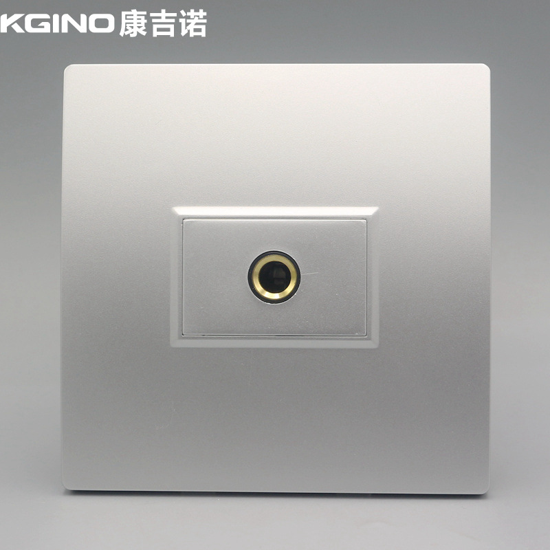 银色麦克风话筒插座 86型多媒体面板拧螺丝免焊接6.5单孔话筒墙插