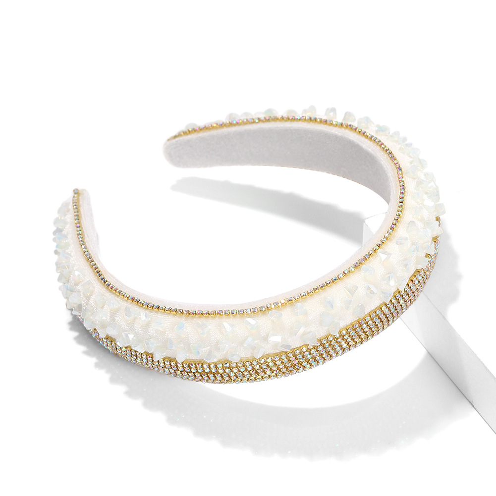 Fashion High-level Trendy Rhinestone Sponge Widened And Thickened Baroque Two-color Headband display picture 8