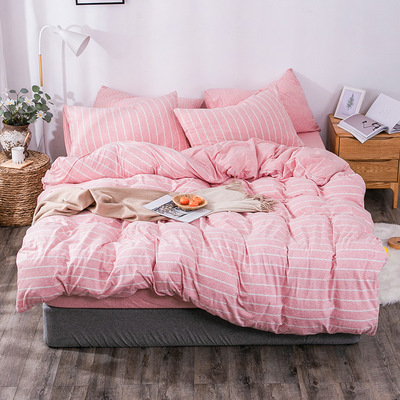 厂家直销日式天竺棉四件套纯棉针织条纹件套 1.5m1.8米床批发代发|ru