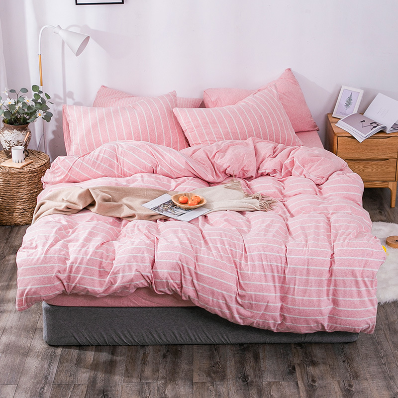 厂家直销日式天竺棉四件套纯棉针织条纹件套 1.5m1.8米床批发代发|ru