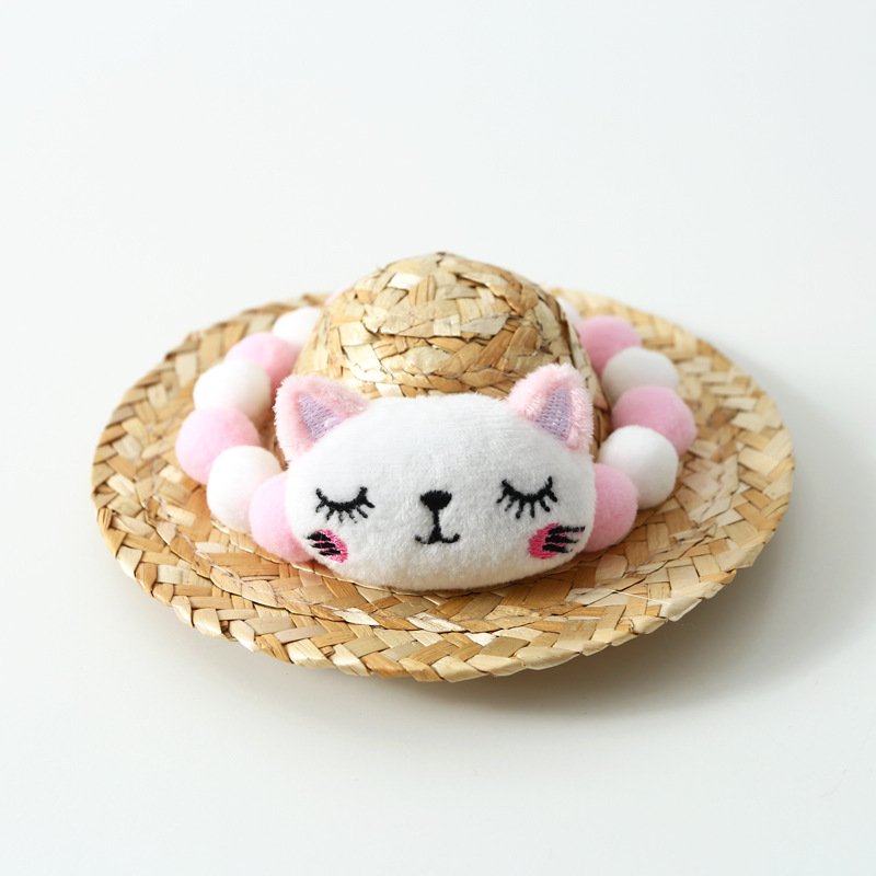 Mascota gato perro conejo sombrero de paja de verano de dibujos animados amarillo pato bola brote de frijol lindo mascota decorativa Red sombrero rojo accesorios de tiro image 13