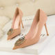 121-12 in Europe and the sexy party with high-heeled shoes with thin metal lighter point diamond buckle single shoe heels