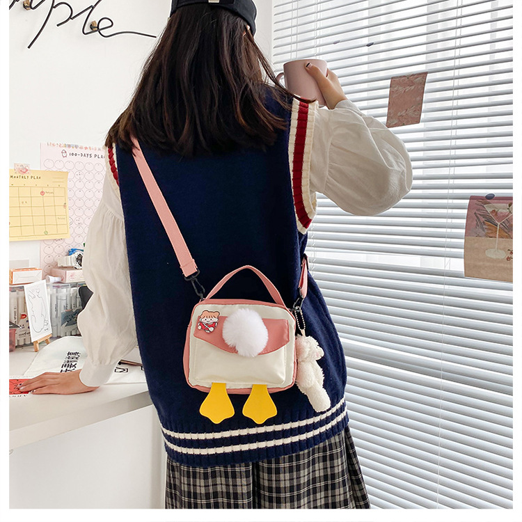 Creative and personalized duck-butted single-shoulder small square bag for women 2021 cross-border bag canvas mobile phone coin purse undefined