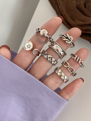 Heavy industry combination index finger ring women's S925 silver fashion personality retro ins cold style internet celebrity ring niche
