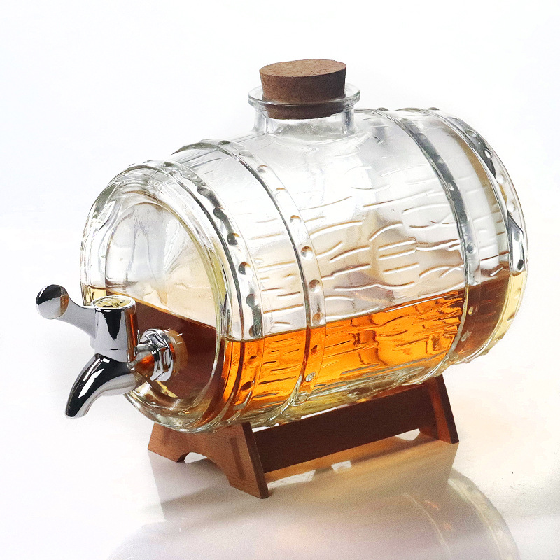 扎啤酒炮加工定做卧式玻璃啤酒酒缸酒店餐厅闭口带龙头木架酒桶|ms