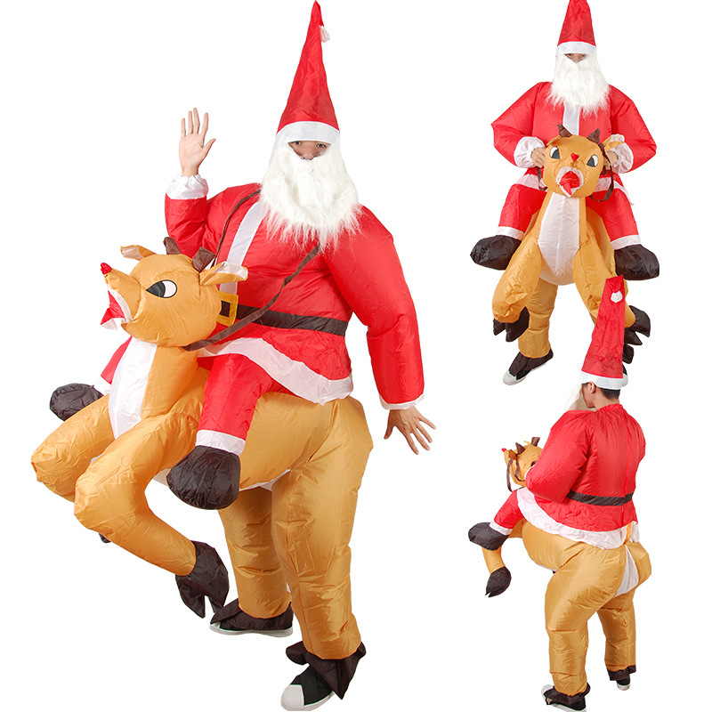 圣诞节搞笑卡通人偶服装驯鹿装扮道具服骑鹿圣诞老人充气衣服成人