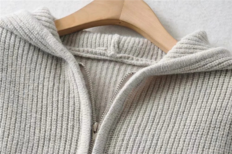 thick loose and thin hooded gray sweater cardigan NSLD11662