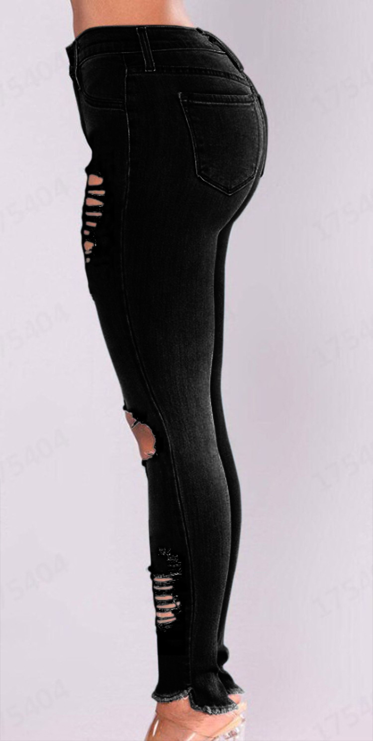 hole high waist slim solid color jeans NSGJW137340