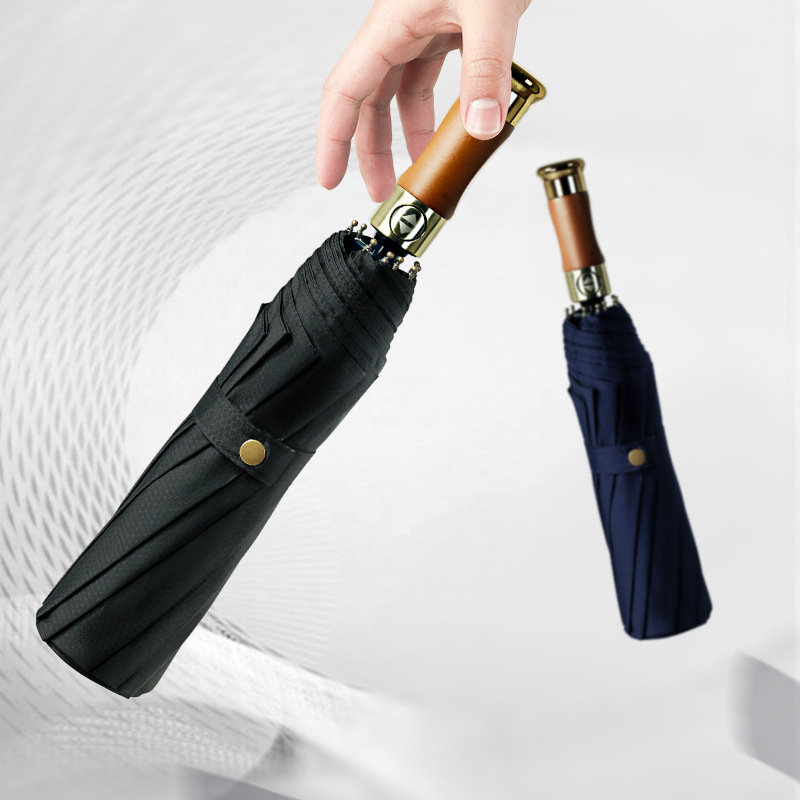 Wholesale High-End Aluminum Alloy Automatic 10-Rib Wooden Handle Umbrella, 70% off Umbrella, 110cm Large Waterproof Promotional Umbrella