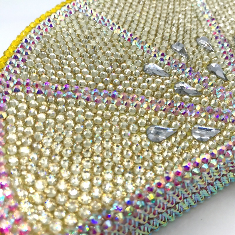 Túi clutch nữ đính đá hình quả chanh, hộp cứng kim cương đáy phẳng, kèm dây xích 48 cm — Màu vàng chi tiết 19