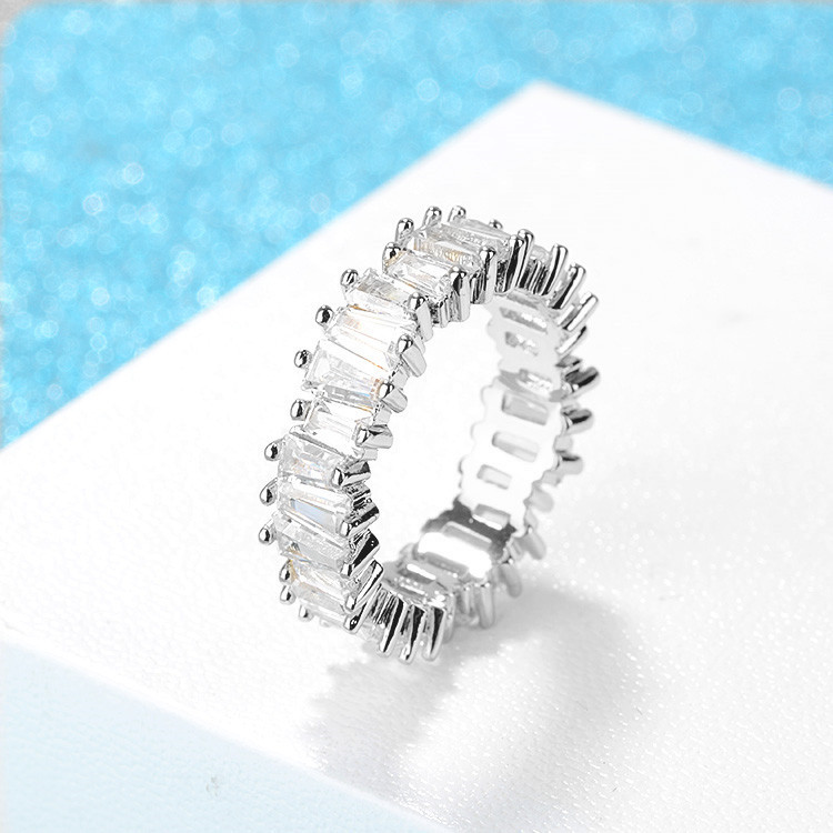 Simple Style Trapezoid Copper Plating Inlay Zircon Rings 1 Piece