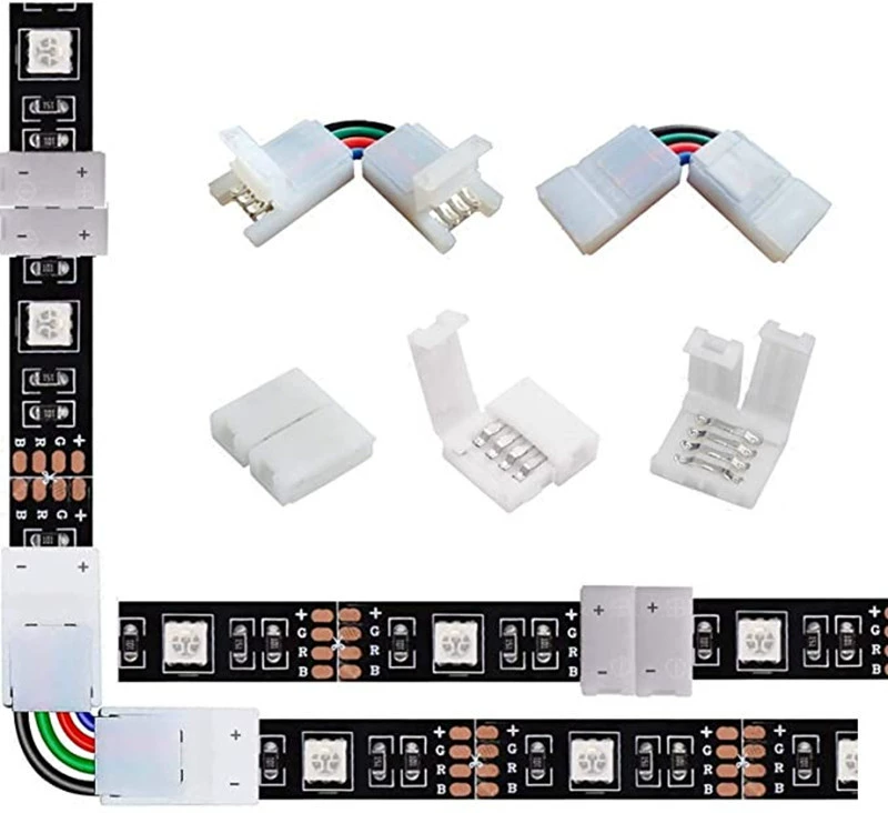 Набор 5050 RGB цветная лампа с LED-ленточным светом, безпайковый разъём 4PL, угловое промежуточное соединение