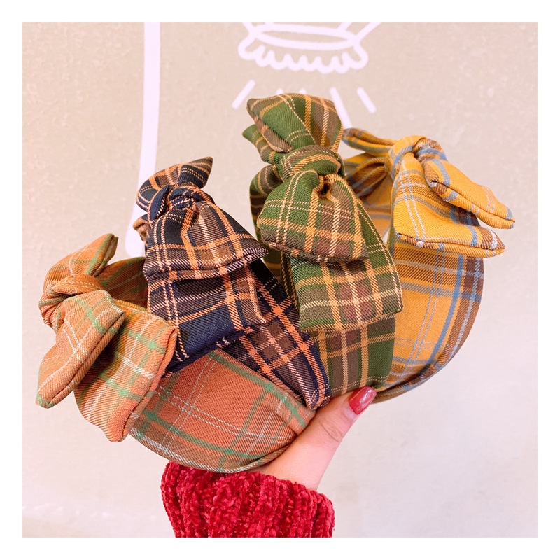 Card Accessories Vintage British Plaid Double Bow Wild Headband Wholesales Fashion display picture 6