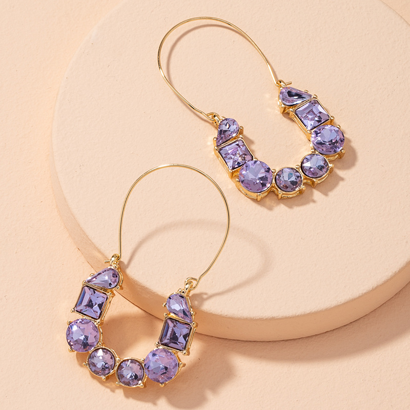 Retro Purple Diamond Earrings display picture 3