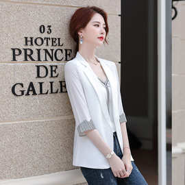 白色薄款西服中袖长款修身网红雪纺外套2020夏季新款女装韩版西装