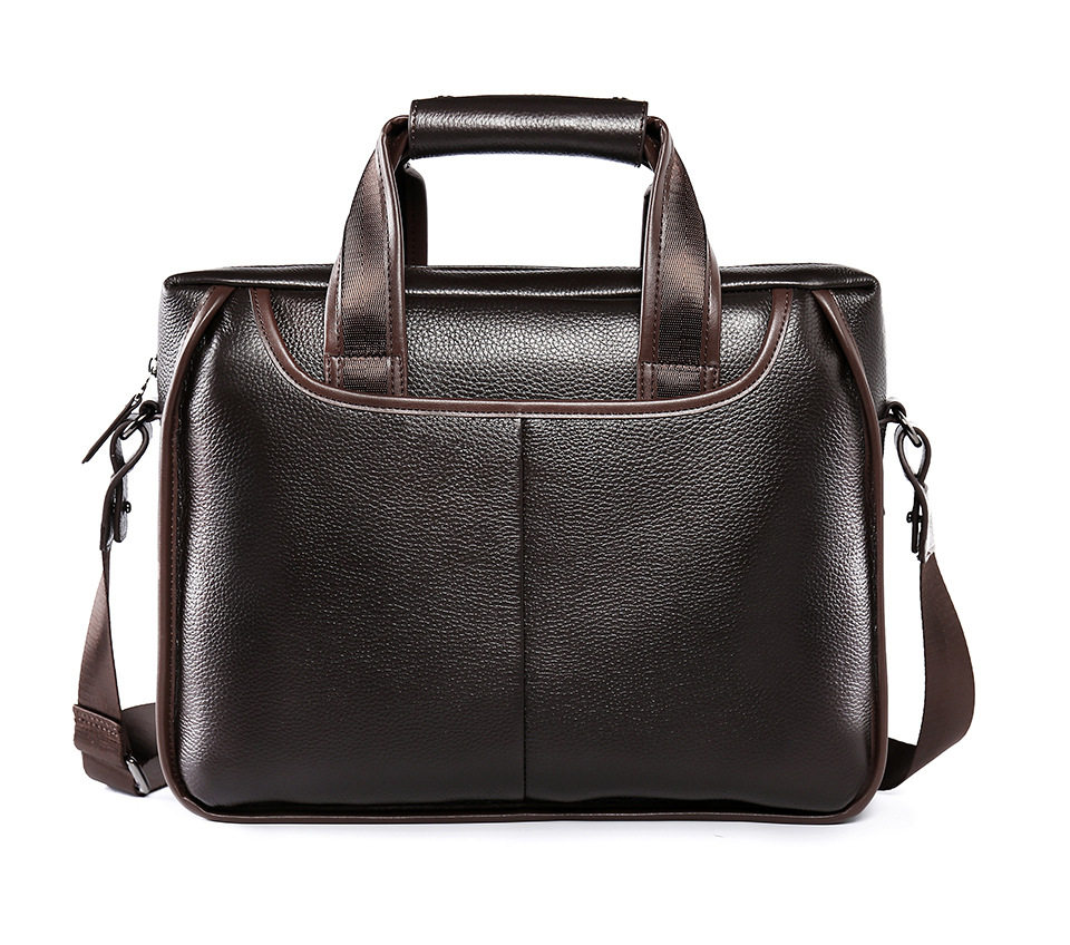 Túi đeo chéo nam da bò thật vân vải thiều, túi đeo vai ngang kiêm túi xách công sở 37×27×9 cm — Màu cà phê, Màu đen chi tiết 12