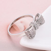 Accessory, zirconium with bow, ring with stone, wish, Korean style, silver 925 sample, simple and elegant design, wholesale