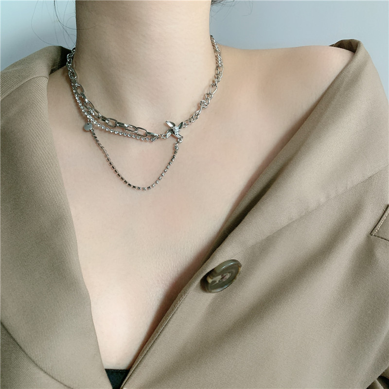 New Korean Double Metal Chain Pearl Windmill Pendant Clavicle Chain Wholesale display picture 3