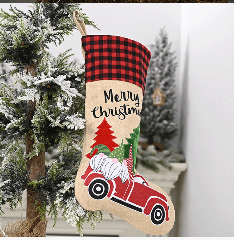 Christmas Decorations Linen Lattice Socks Gift Bag