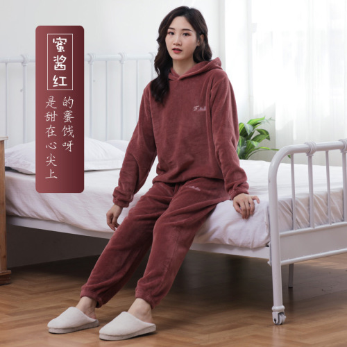 Fairy Warm Set Women's Autumn/Winter Home Wear Matchable Pajama Coral Fleece Thick Outer Wearing Warm Pajamas for Plus Size