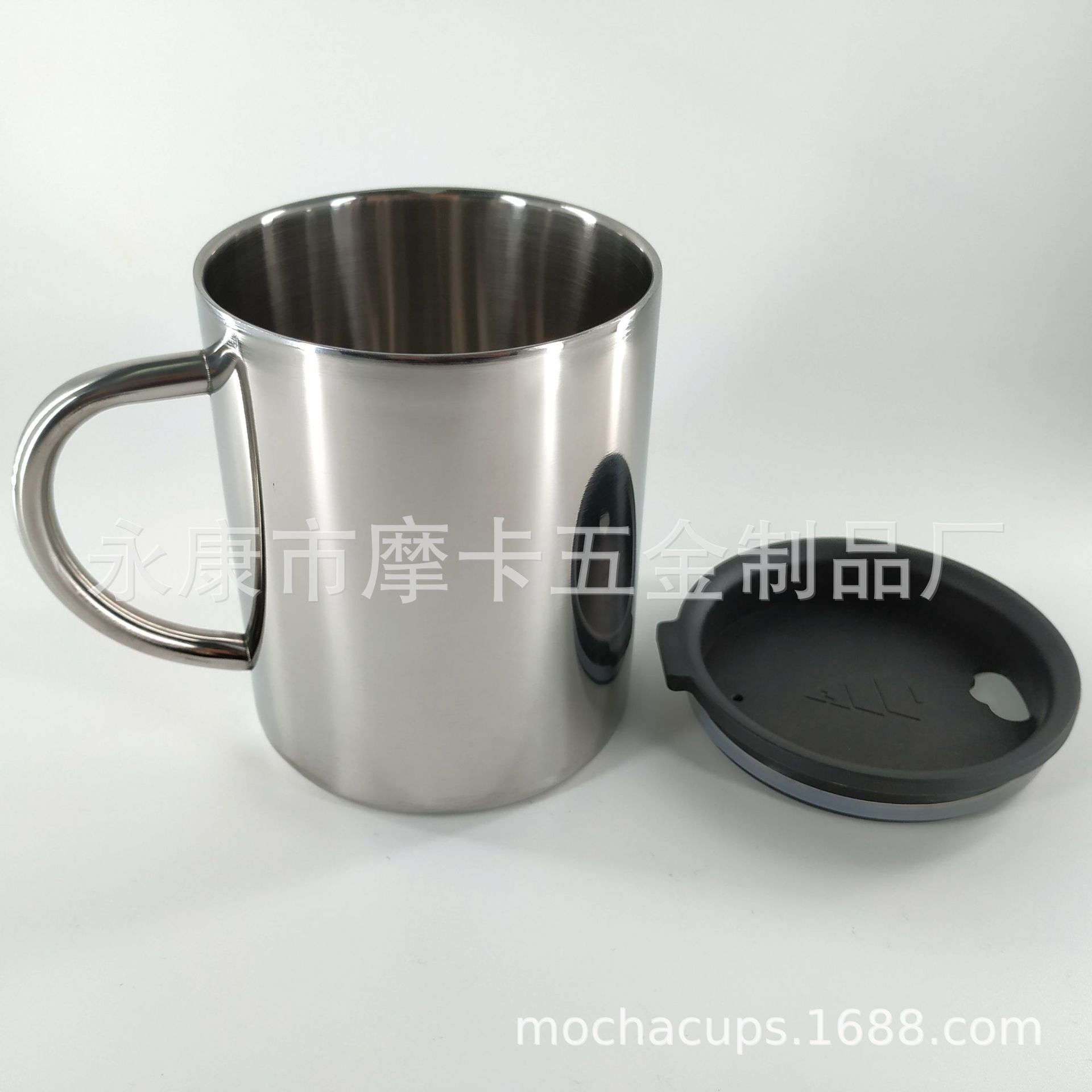 带钢盖双层304不锈钢口杯咖啡杯Metal mug with lid-阿里巴巴