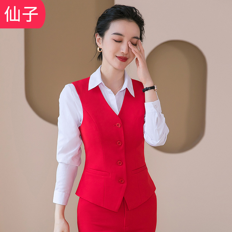 Workwear vest female professional suit OL fashion slim fit business white collar bank hotel front desk Barber overalls