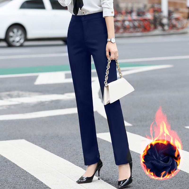 加厚黑色西裤女直筒高腰秋冬西装裤工作裤加绒职业上班正装裤长裤