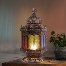 新奧古復古鐵藝燭台風燈小提燈裝飾擺件花器花園雜貨玻璃個性美式