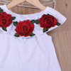 Suit children’s one neck rose flower top with holes white shorts suit