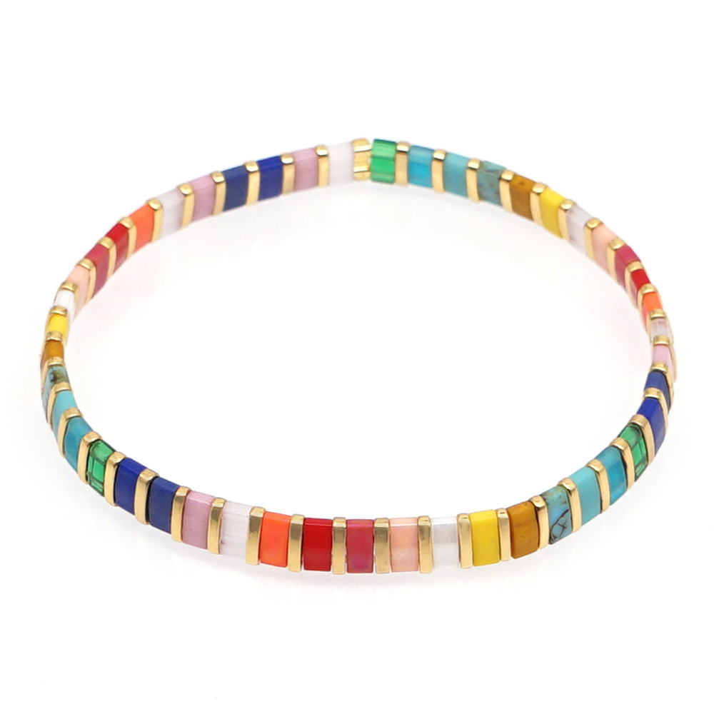 INS Bohemian Beach Travel Vacation Jewelry Tila Beads Handmade Beaded Rainbow Color Small Bracelet for Womenpicture4