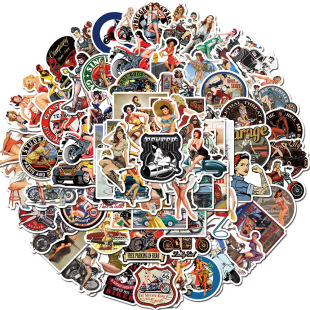 100 sheets motorcycle vintage girl graffiti stickers mobile phone case skateboard luggage super waterproof stickers for wholesale