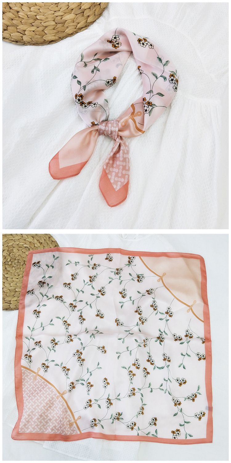 60g Weight Silk Scarf Classification Travel Occasion Silk Material Unisex Gender Printing Design Sweet Style Khaki, Grey, Red, Green, Blue, Yellow, Black Color 70 Small Square Scarf Silk Scarf Women Summer Neck Scarf Neck Protector Korean Thin Scarf 3