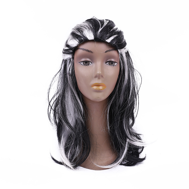 Wholesale of performance props in stock. White and black European and American anime wigs without bangs and with braids on the top of the head can be customized detail image 2