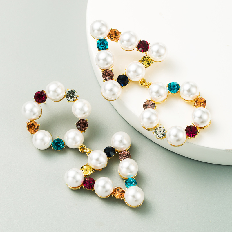 Fashion Color Multi-layer Alloy Inlaid Rhinestones Inlaid Pearl Geometric Long Earrings Wholesale display picture 6