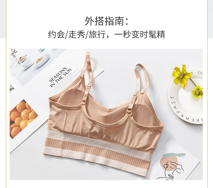 New seamless mid-length beauty back-wrapped chest thread sports anti-glare underwear women's vest adjustable shoulder strap bra detail image 5