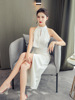 Dinner dress high end elegant white French neck dress