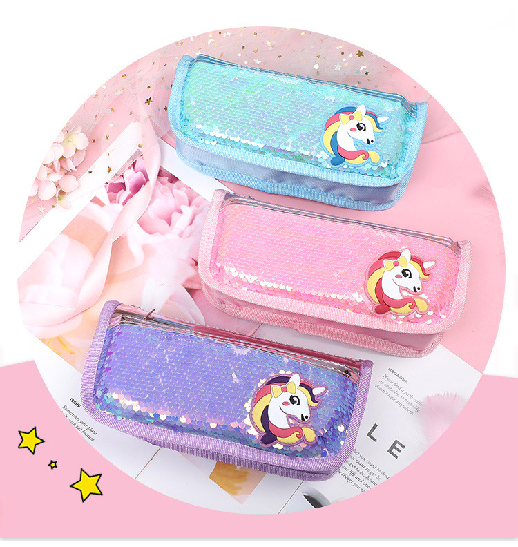 Korean minimalist canvas unicorn pencil case, a girl's fresh and portable large-capacity stationery bag, student pencil case detail image 9